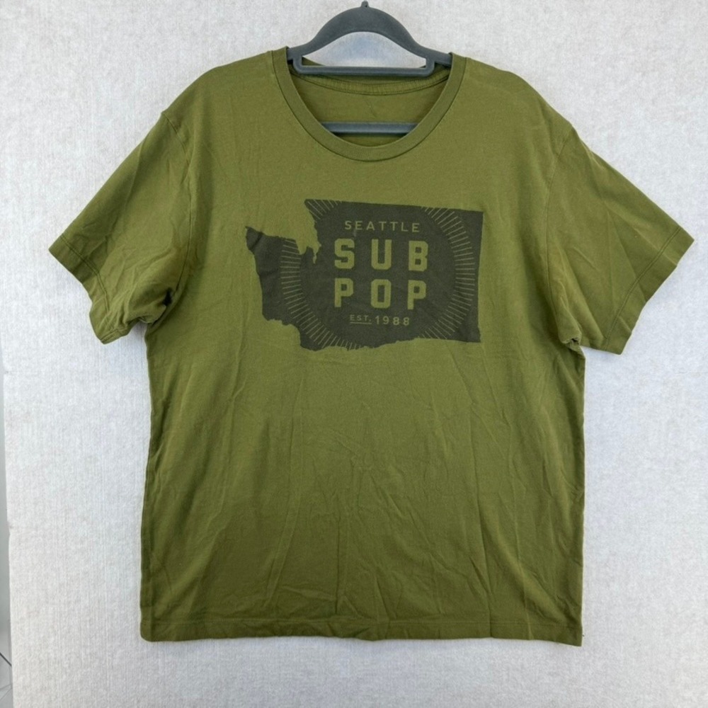 Sub Pop Seattle Washington State Map Graphic T Shirt Mens Green